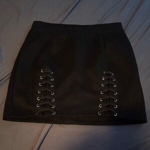 Black Lace-Up Mini Skirt